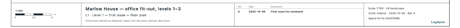 The re-issued title block: a revision table with Rev A, 2026-10-06, "First issue for comment", and "Rev A" beside the date