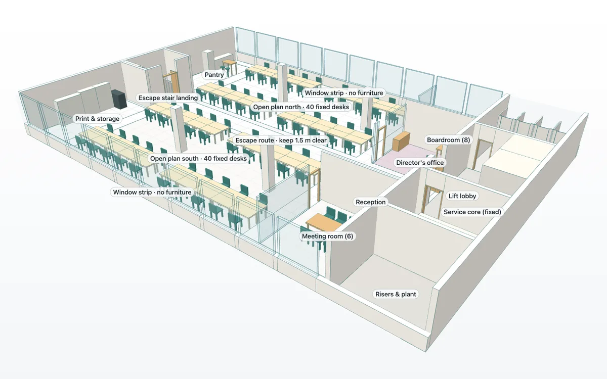 Actual Laydyne 3D view of A, the existing layout