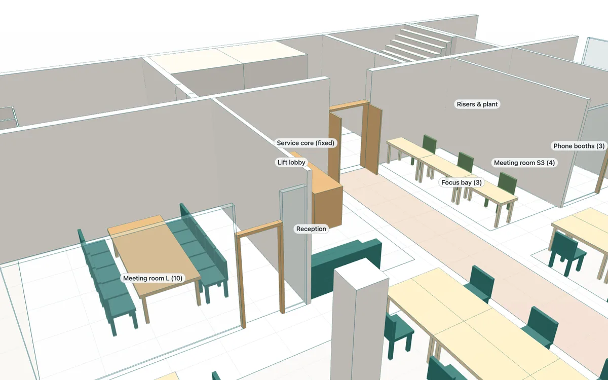 Actual 3D detail of R02 reception beside the entrance