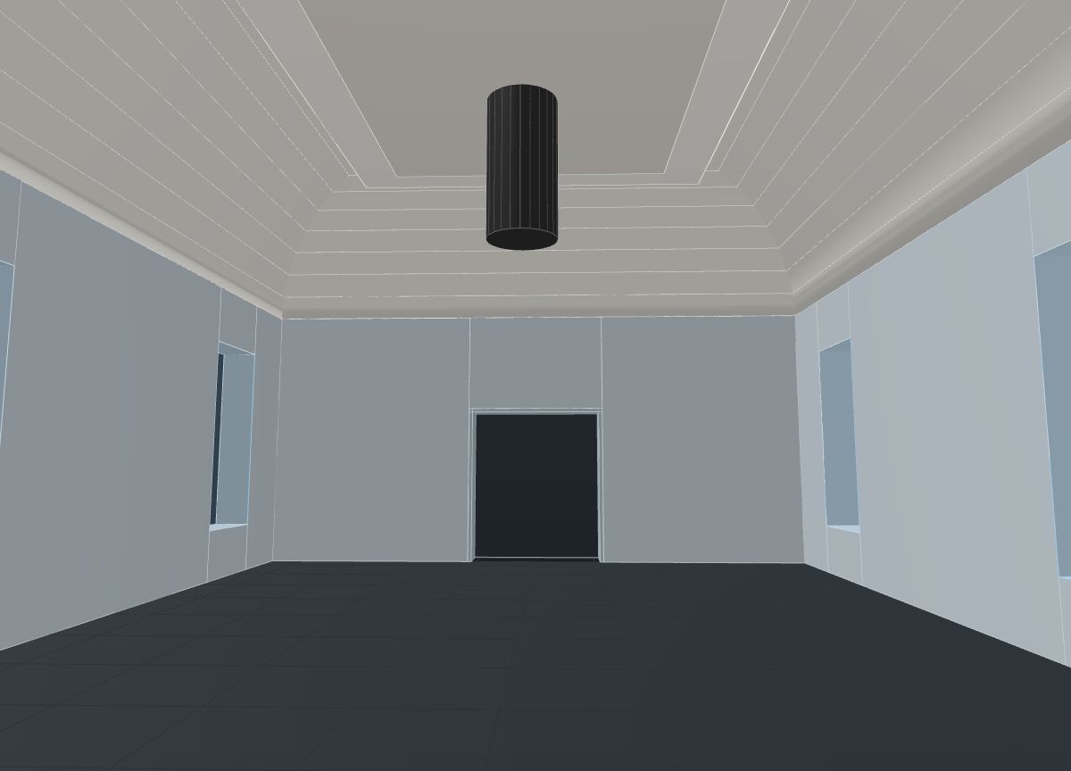 The Laydyne model from the same viewpoint: Looking west to the entrance, with both long walls