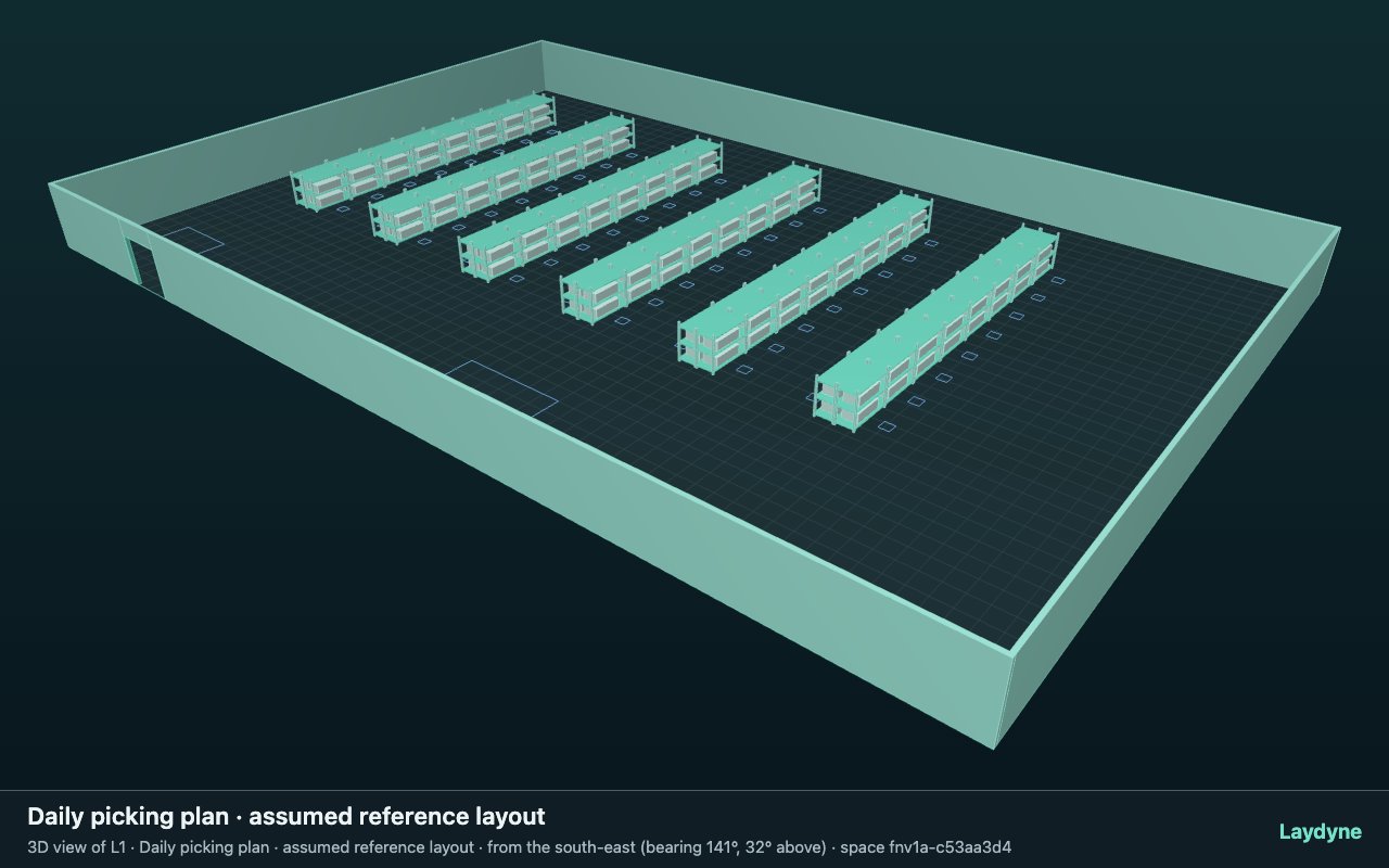 Actual Laydyne 3D model: Day-of-picking staffing
